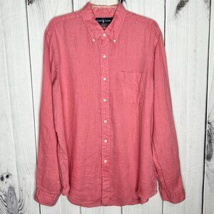 Ralph Lauren Button Down Shirt Mens XL 100% Linen Custom Fit Pink Long Sleeve
